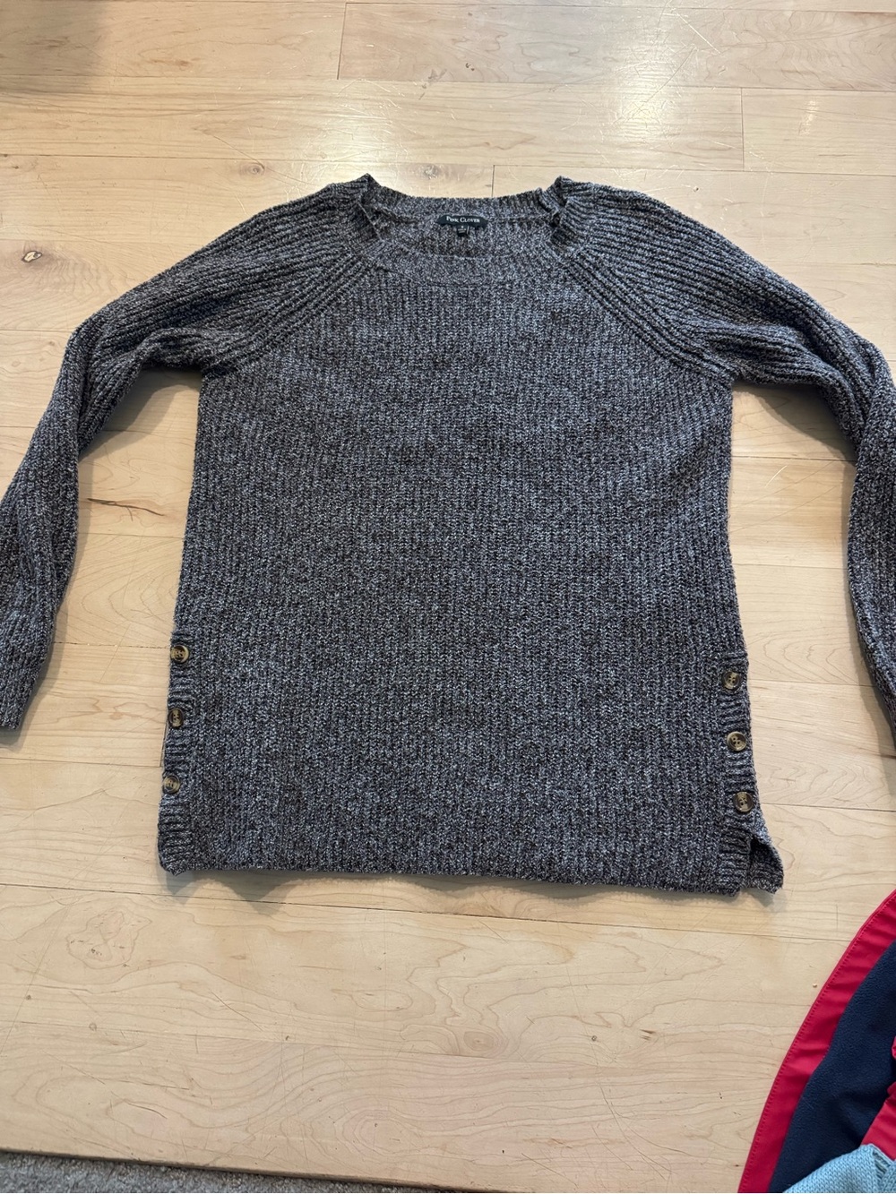 Pink Clover Gray Crewneck Sweater with Side Button Detail